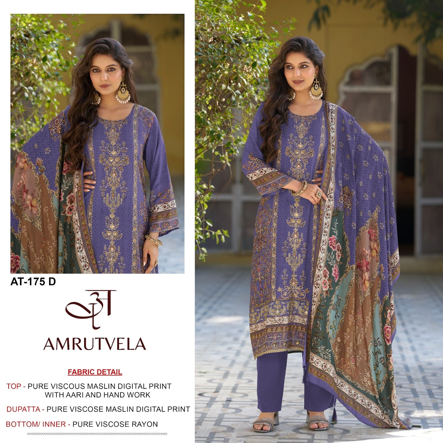At 175 Amrutvela Viscose Muslin Karachi Salwar Suits Supplier