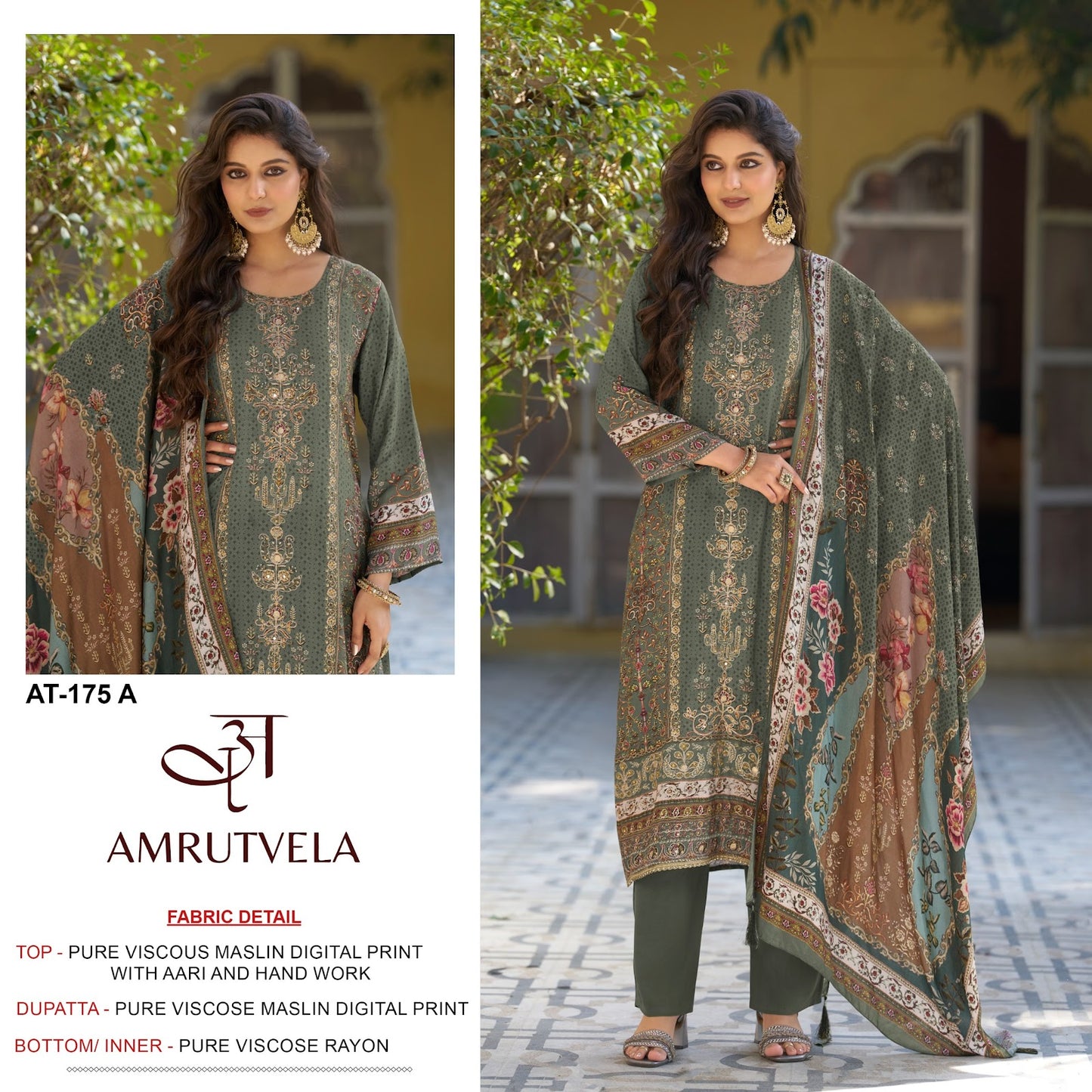 At 175 Amrutvela Viscose Muslin Karachi Salwar Suits Supplier
