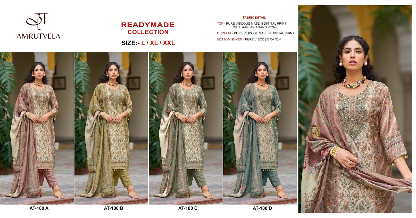 At 180 Amrutvela Viscose Muslin Pakistani Readymade Suits Wholesaler India