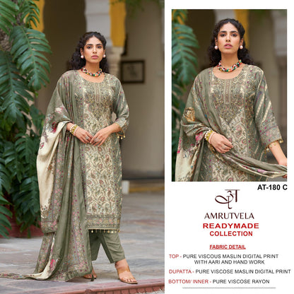 At 180 Amrutvela Viscose Muslin Pakistani Readymade Suits Wholesaler India