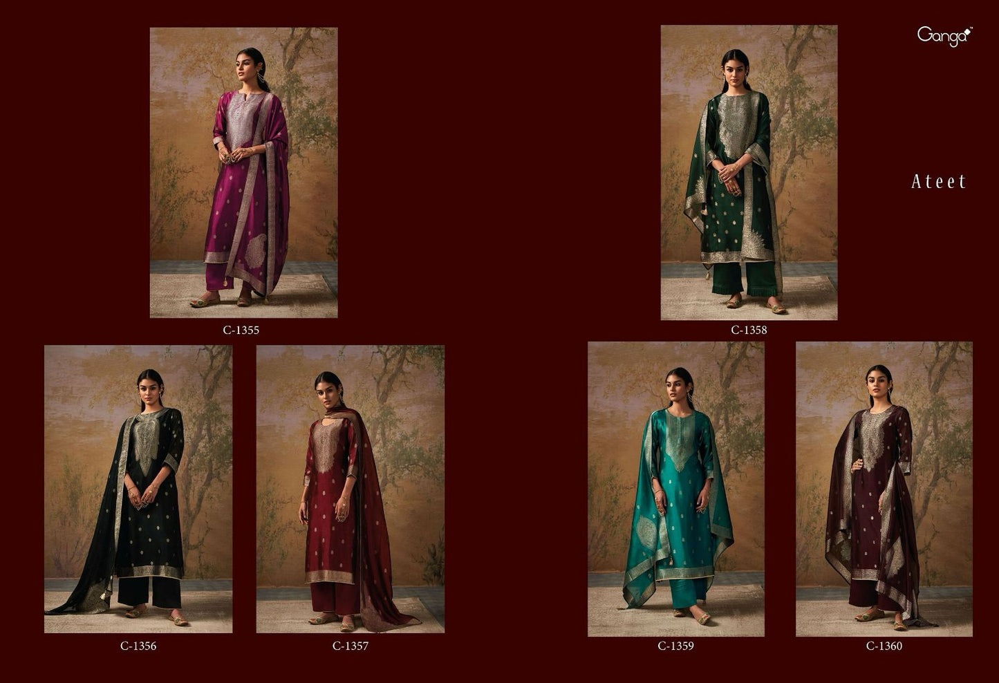 Ateet C-1355-1360 Ganga Bemberg Silk Plazzo Style Suits Manufacturer