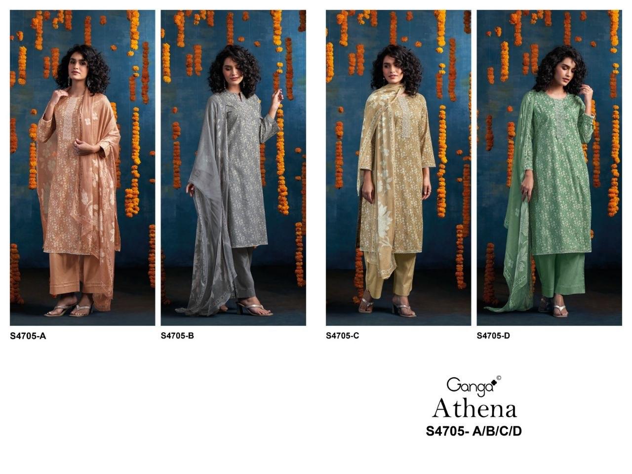 Athena 4705 Ganga Cotton Pant Style Suits Exporter Ahmedabad