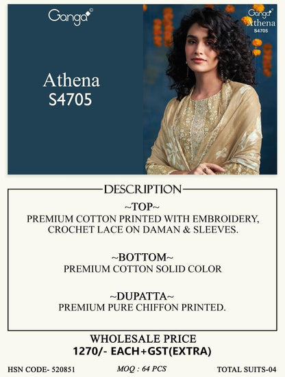 Athena 4705 Ganga Cotton Pant Style Suits Exporter Ahmedabad