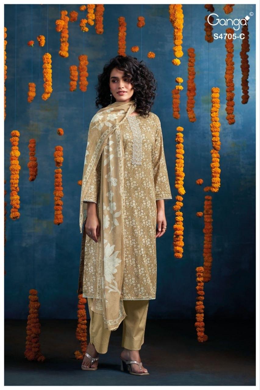 Athena 4705 Ganga Cotton Pant Style Suits Exporter Ahmedabad