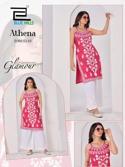 Athena Blue Hills Rayon 14Kg Straight Cut Kurtis Manufacturer Gujarat