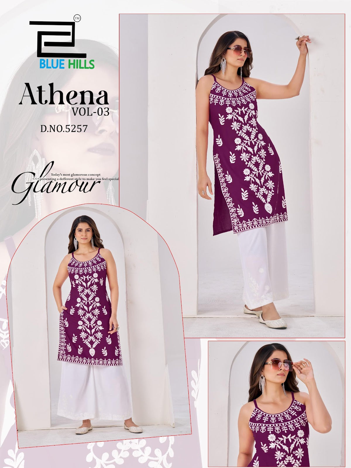 Athena Vol 3 Blue Hills Rayon 14Kg Knee Length Kurtis Manufacturer India