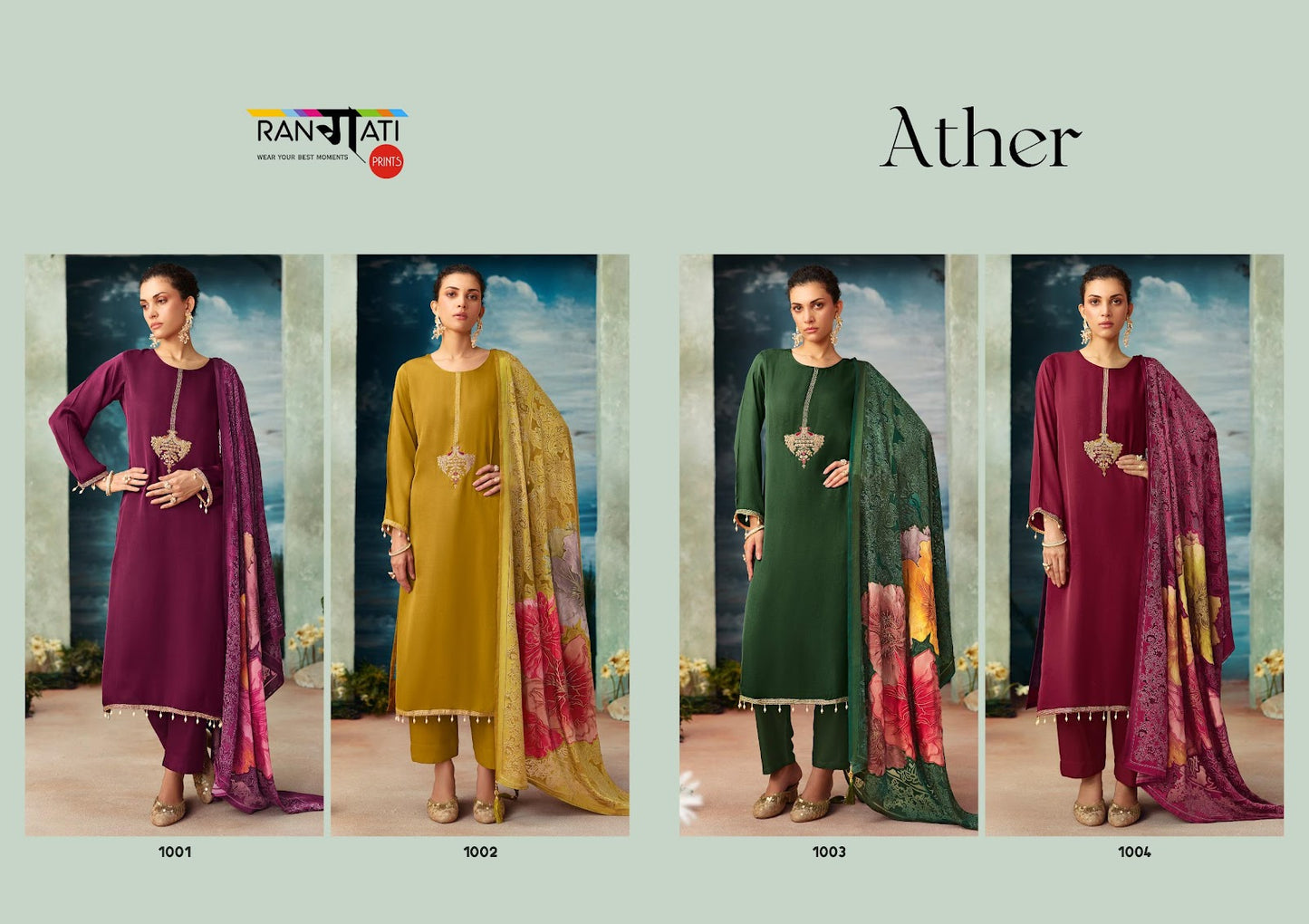 Ather Rangati Prints Gaji Silk Pant Style Suits Wholesale Price