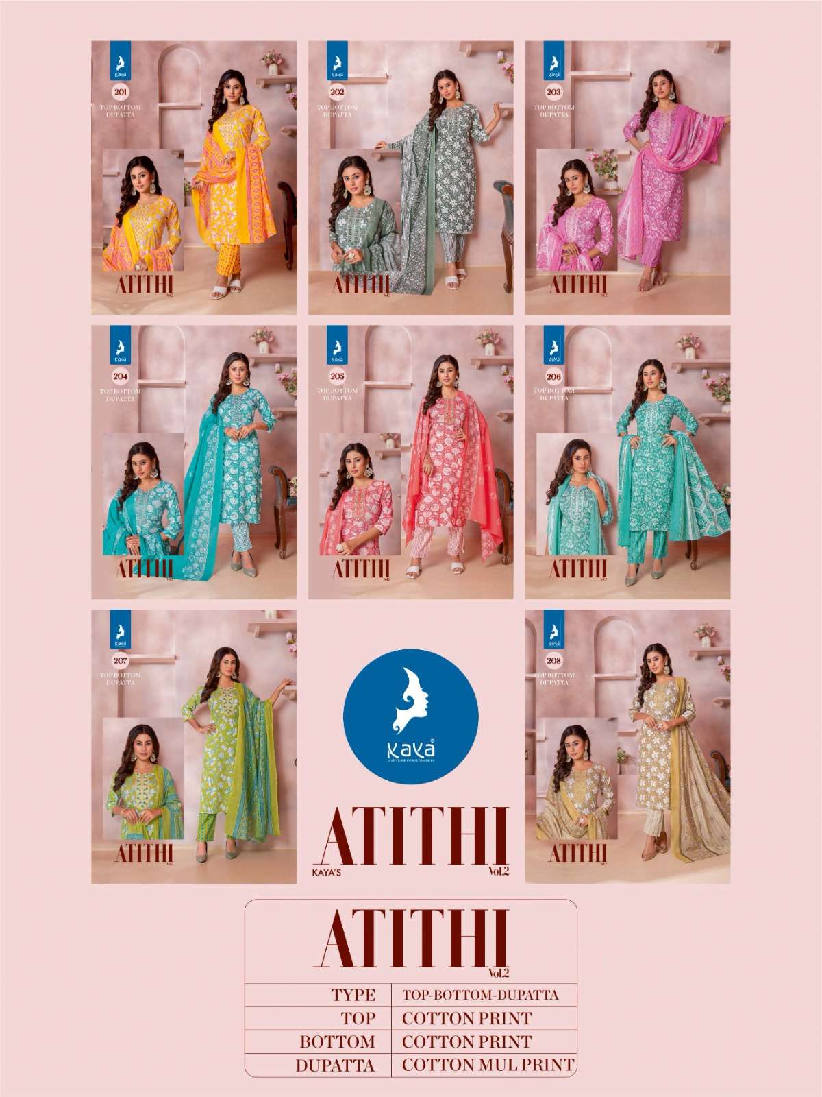 Atithi Vol 2 Kaya Cotton Readymade Pant Style Suits Manufacturer India