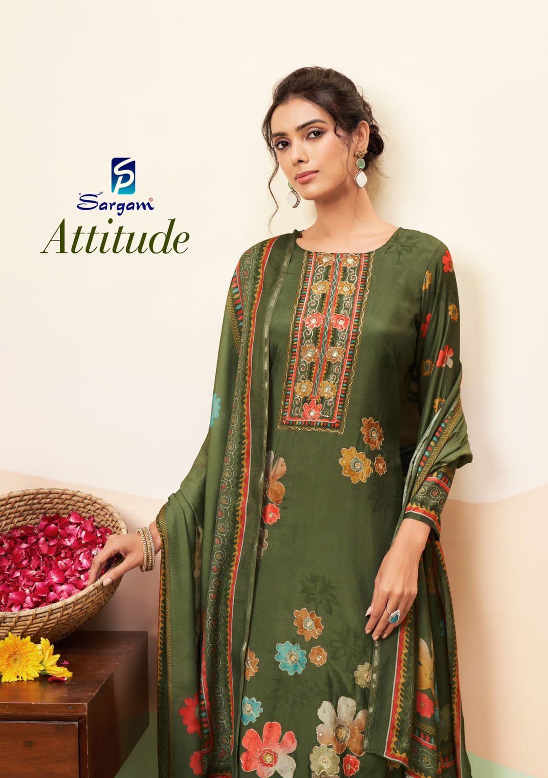 Attitude Sargam Prints Pure Bemberg Muslin Pant Style Suits Wholesaler