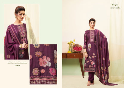 Attitude Sargam Prints Pure Bemberg Muslin Pant Style Suits Wholesaler