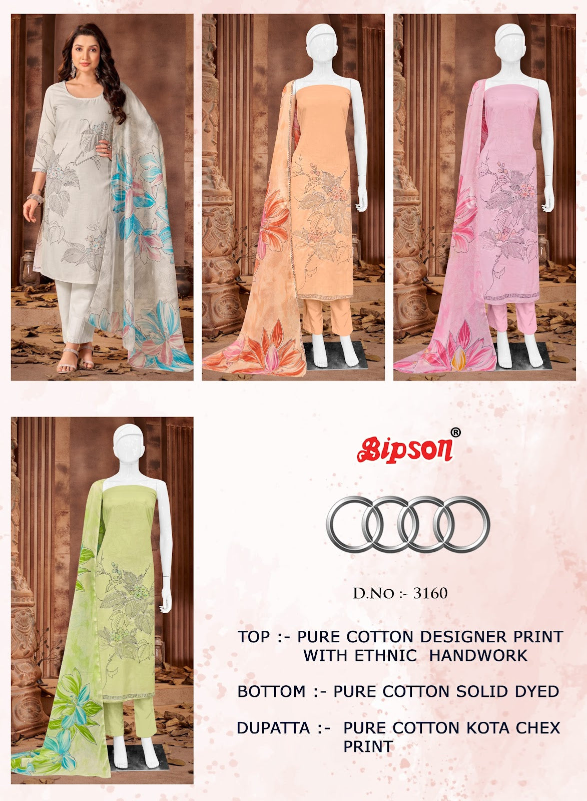 Audi 3160 Bipson Prints Pure Cotton Pant Style Suits Wholesaler Gujarat
