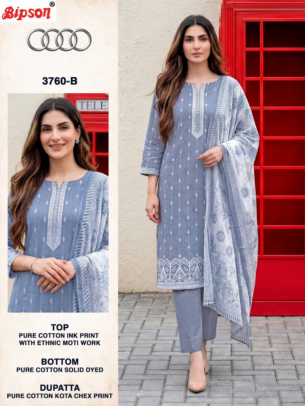 Audi 3760 Bipson Prints Pure Cotton Pant Style Suits Supplier Gujarat