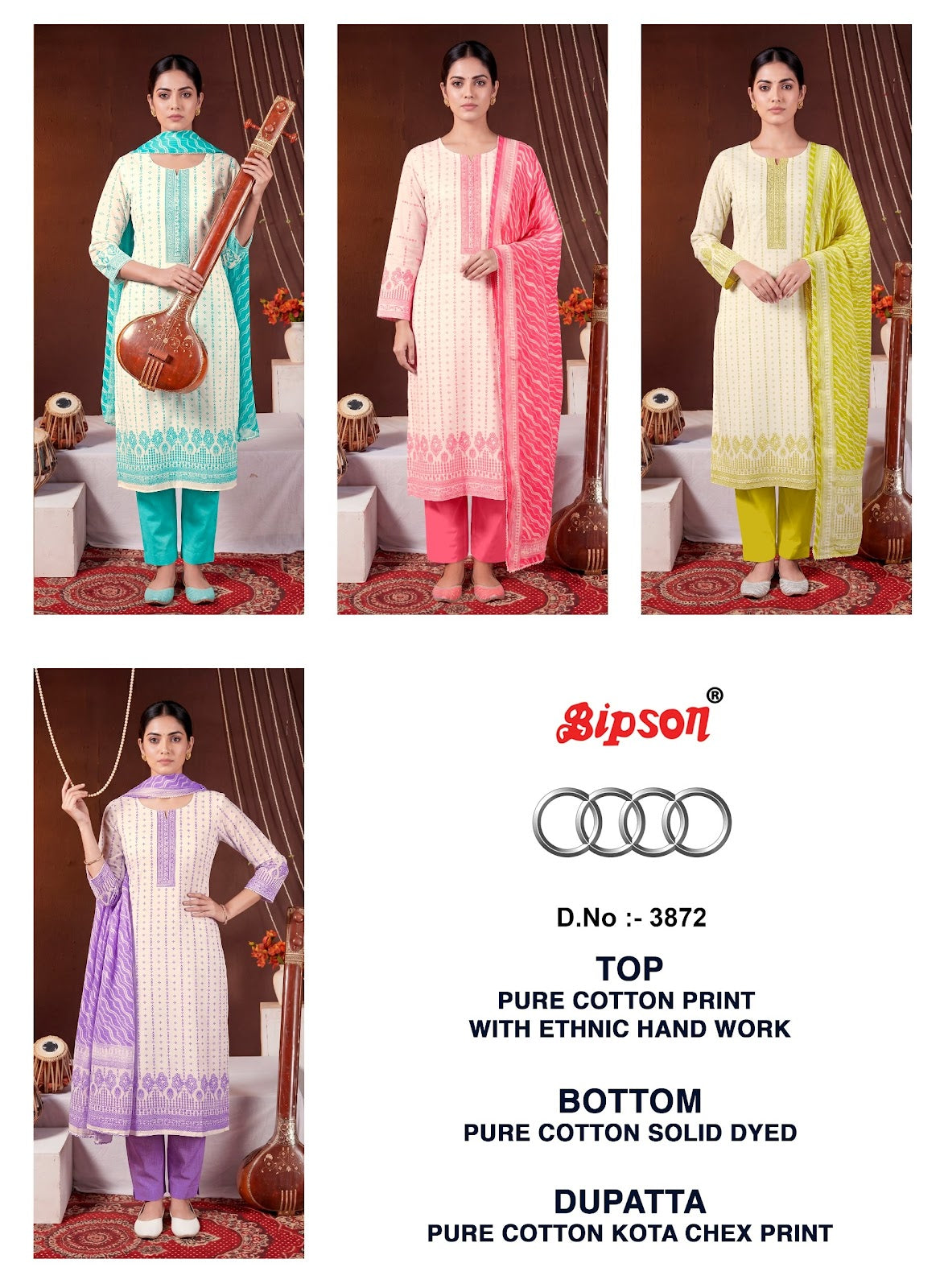 Audi 3872 Bipson Prints Cotton Pant Style Suits Supplier Gujarat