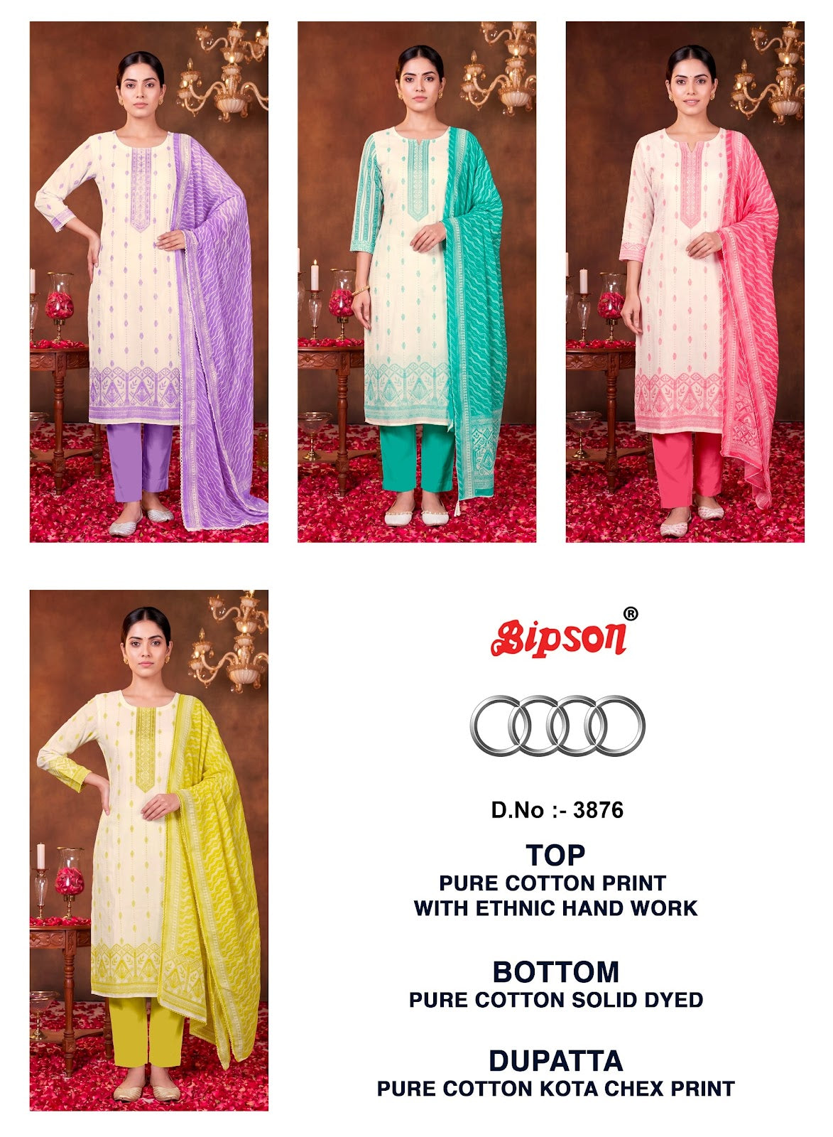 Audi 3876 Bipson Prints Cotton Pant Style Suits Wholesale Price