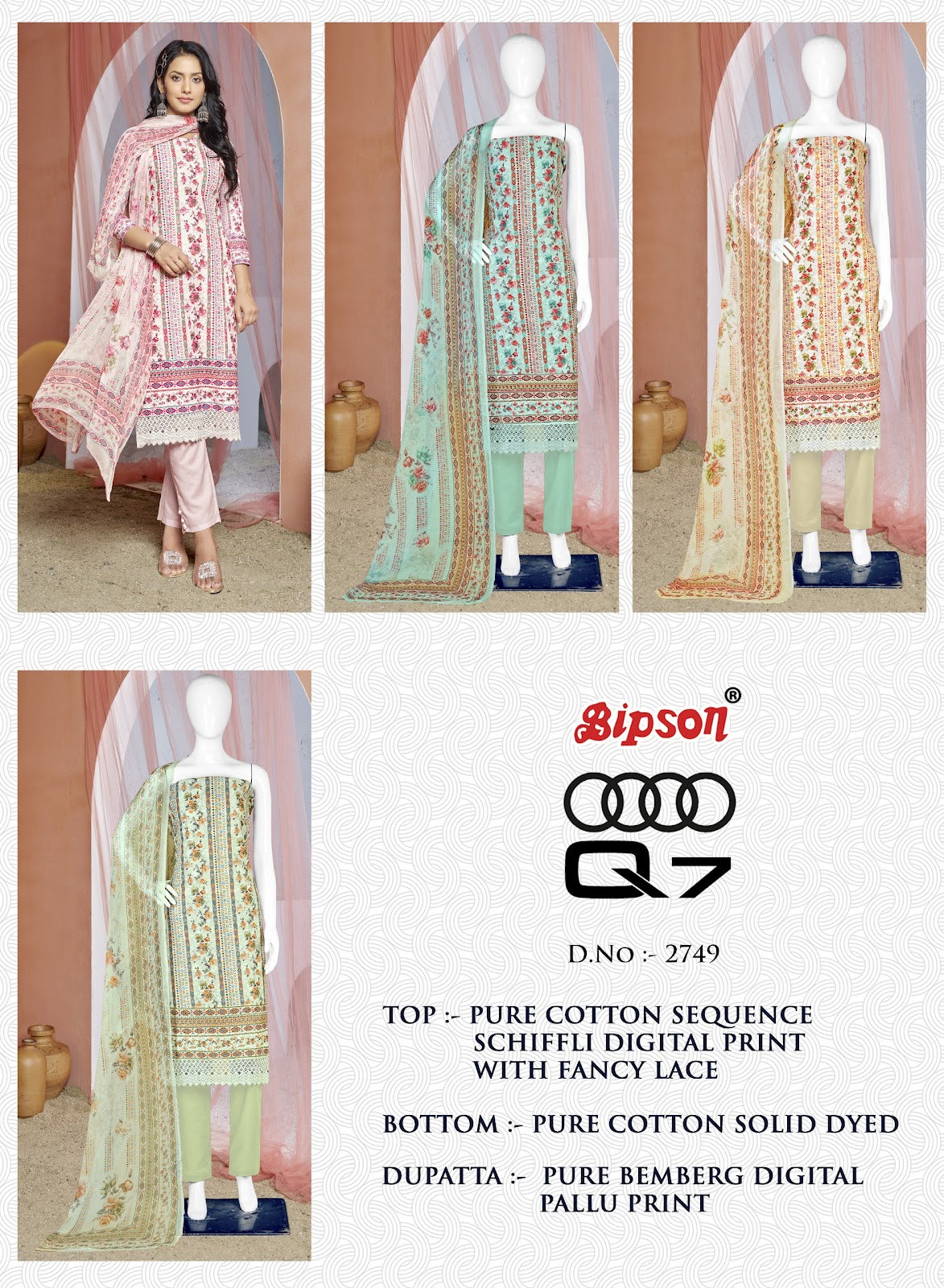 Audi Q7 - 2749 Bipson Prints Cotton Schiffli Pant Style Suits Manufacturer Ahmedabad