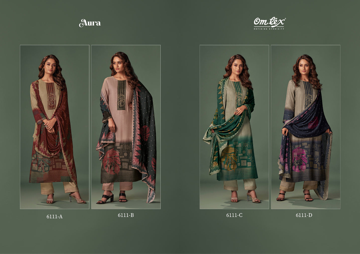 Aura 6111 Omtex Jacquard Pashmina Suits Manufacturer Ahmedabad