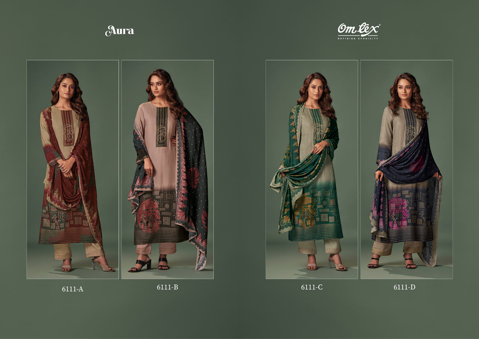 Aura 6111 Omtex Jacquard Pashmina Suits Manufacturer Ahmedabad