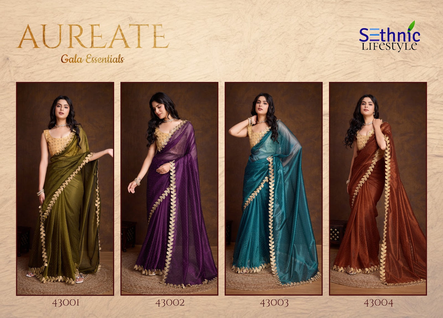 Aureate 43001-43004 Sethnic Gold Infused Sarees Wholesale Price