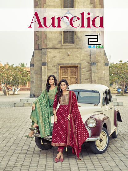 Aurelia Blue Hills Rayon 14Kg Readymade Anarkali Suits Manufacturer India
