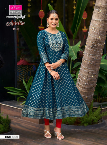 Aurelia Vol 1 Diya Trends Reyon Anarkali Kurtis Manufacturer