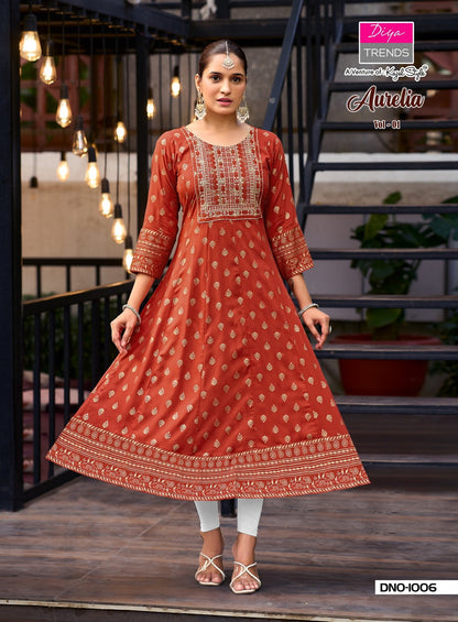 Aurelia Vol 1 Diya Trends Reyon Anarkali Kurtis Manufacturer