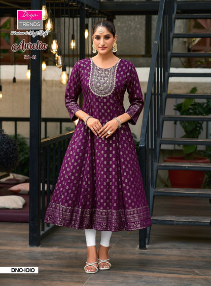 Aurelia Vol 1 Diya Trends Reyon Anarkali Kurtis Manufacturer