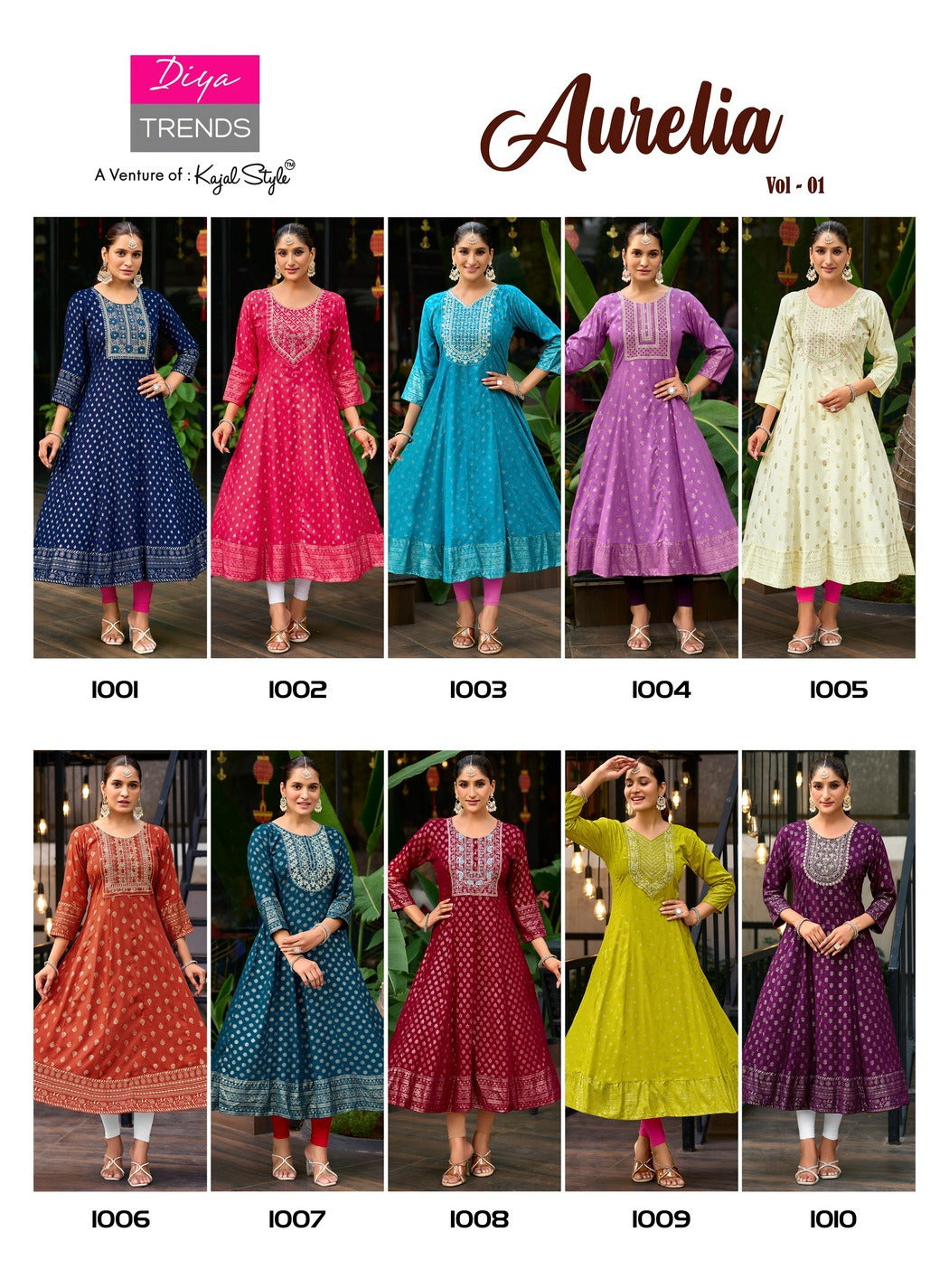Aurelia Vol 1 Diya Trends Reyon Anarkali Kurtis Manufacturer