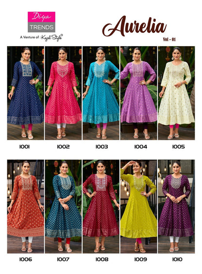 Aurelia Vol 1 Diya Trends Reyon Anarkali Kurtis Manufacturer