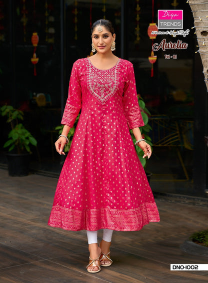 Aurelia Vol 1 Diya Trends Reyon Anarkali Kurtis Manufacturer