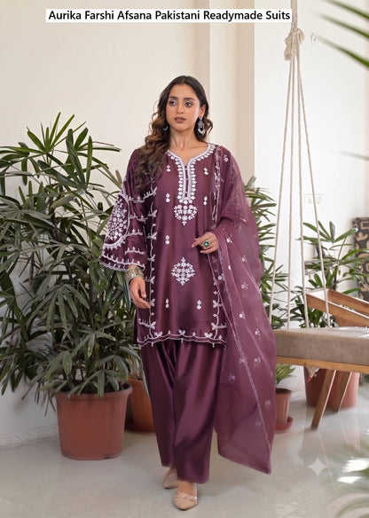 Aurika Farshi Afsana Satin Pakistani Readymade Suits Wholesaler Ahmedabad