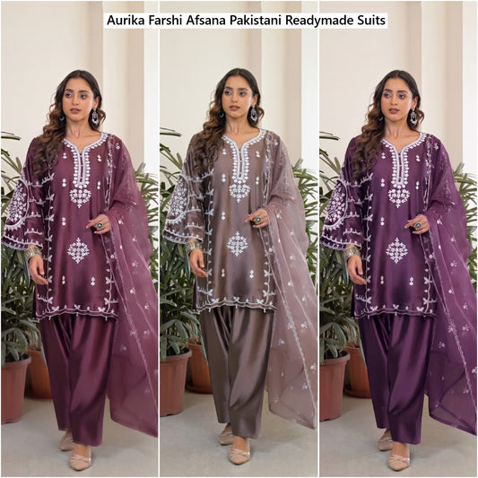 Aurika Farshi Afsana Satin Pakistani Readymade Suits Wholesaler Ahmedabad