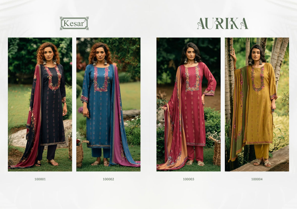 Aurika Kesar Viscose Pashmina Suits Wholesale Price