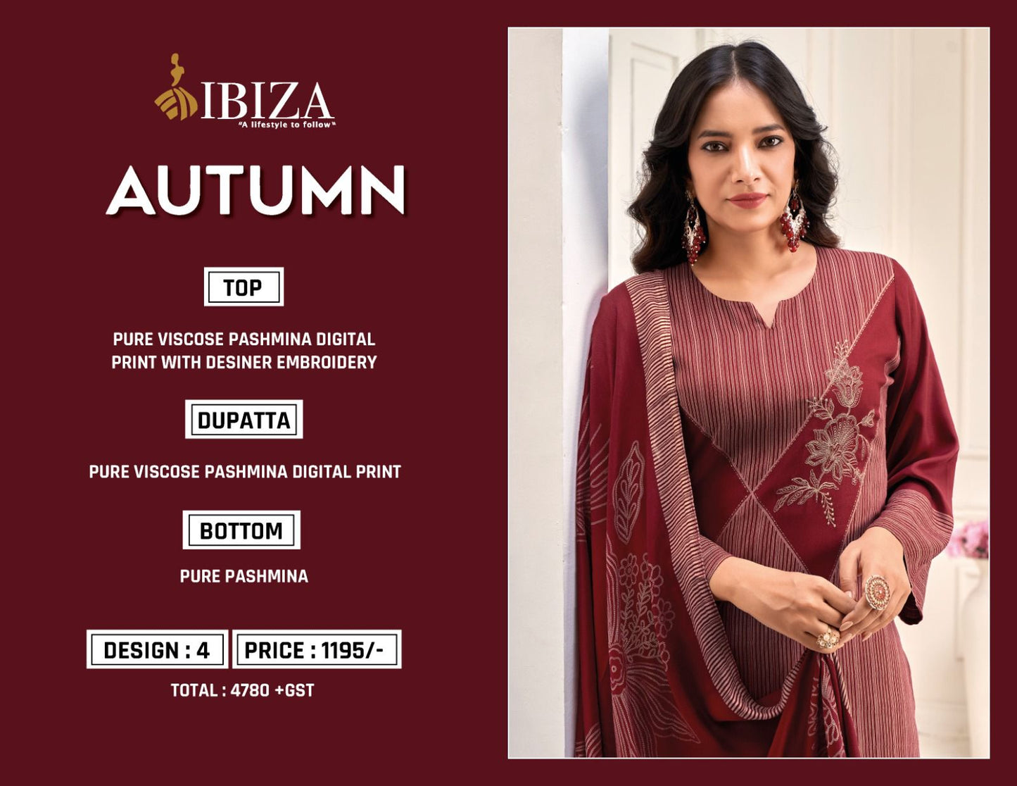 Autumn Ibiza Viscose Pashmina Suits Wholesale Price