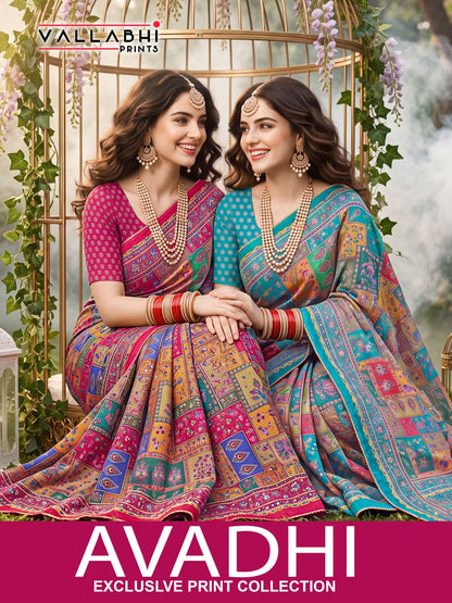 Avadhi Vallabhi Prints Chinon Sarees Wholesale Price