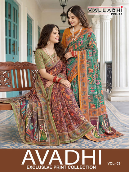 Avadhi Vol 3 Vallabhi Prints Chinon Sarees Manufacturer Gujarat