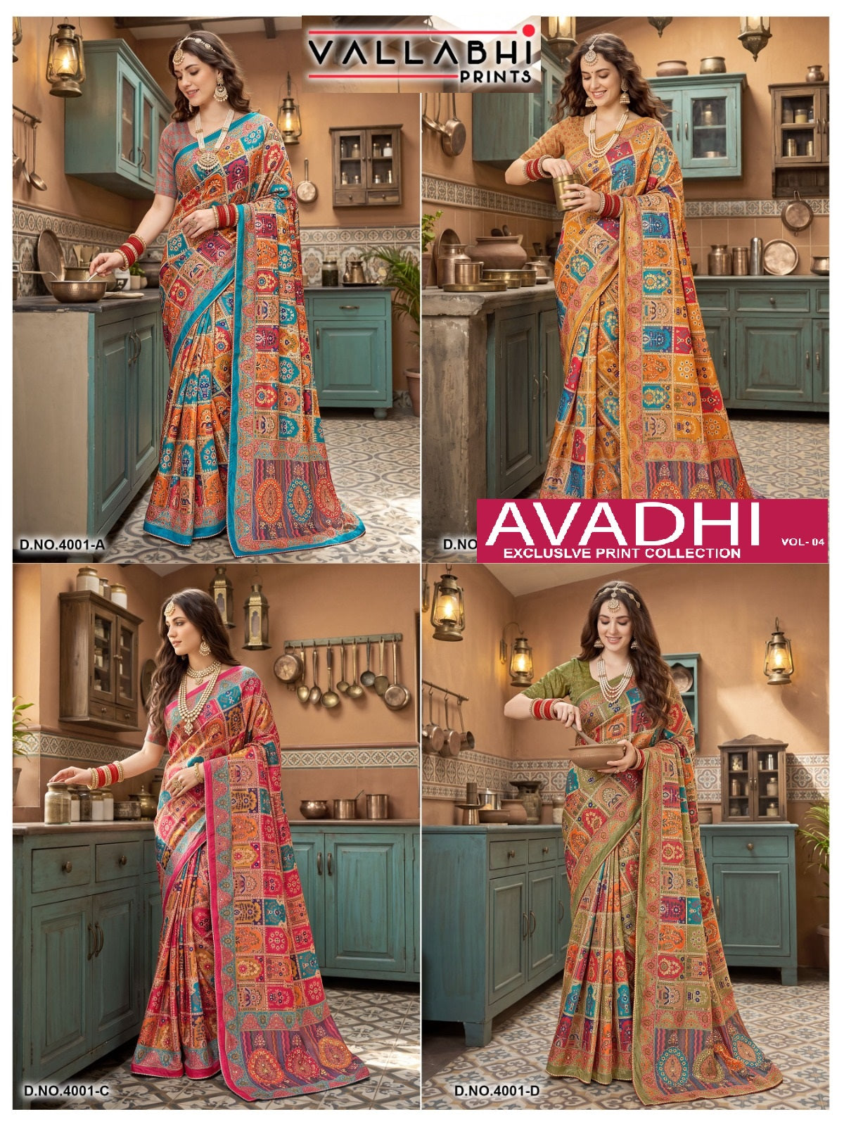 Avadhi Vol 4 Vallabhi Prints Chinon Sarees Wholesale Rate