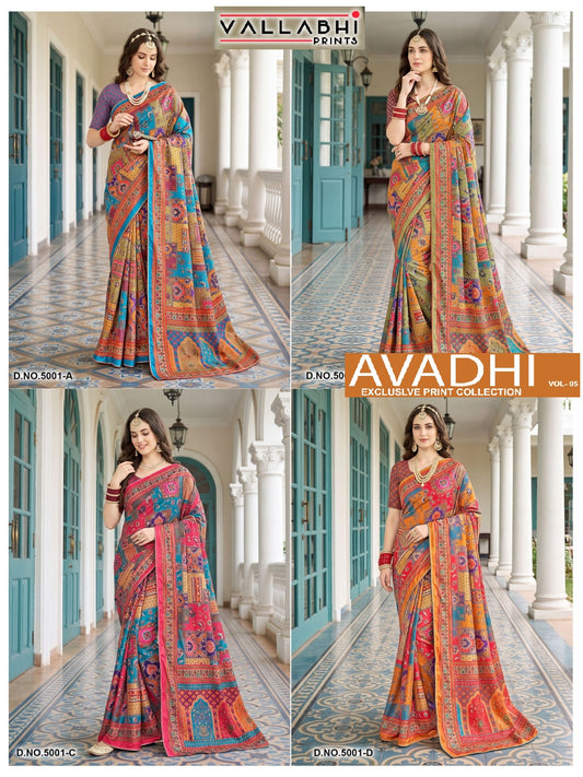 Avadhi Vol 5 Vallabhi Prints Chinnon Sarees Exporter Gujarat