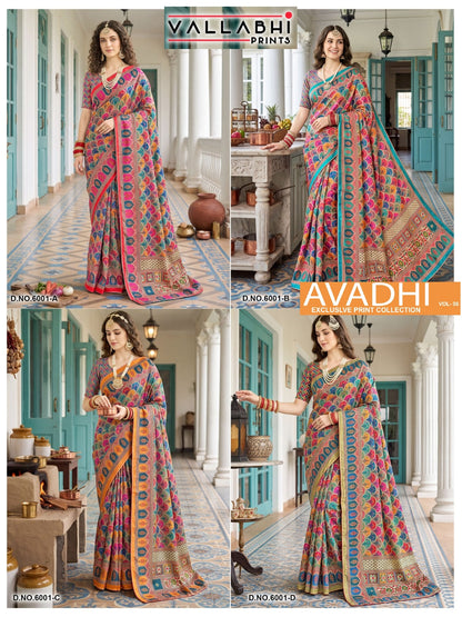 Avadhi Vol 6 Vallabhi Prints Chinnon Sarees Supplier Gujarat