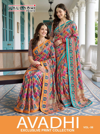 Avadhi Vol 6 Vallabhi Prints Chinnon Sarees Supplier Gujarat