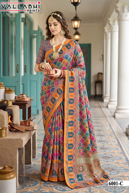 Avadhi Vol 6 Vallabhi Prints Chinnon Sarees Supplier Gujarat