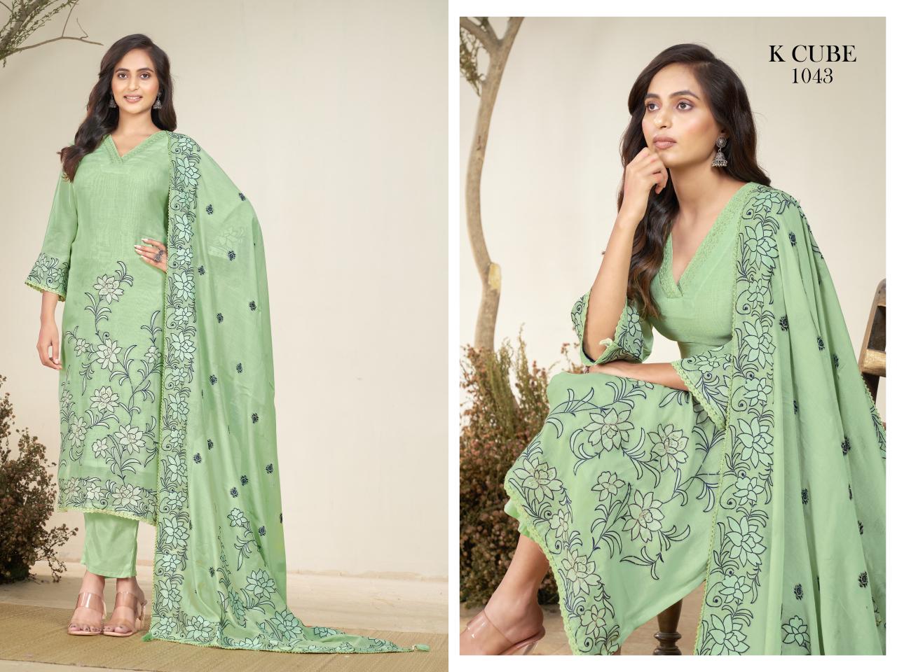 Avani K Cube Chanderi Pant Style Suits Supplier Ahmedabad