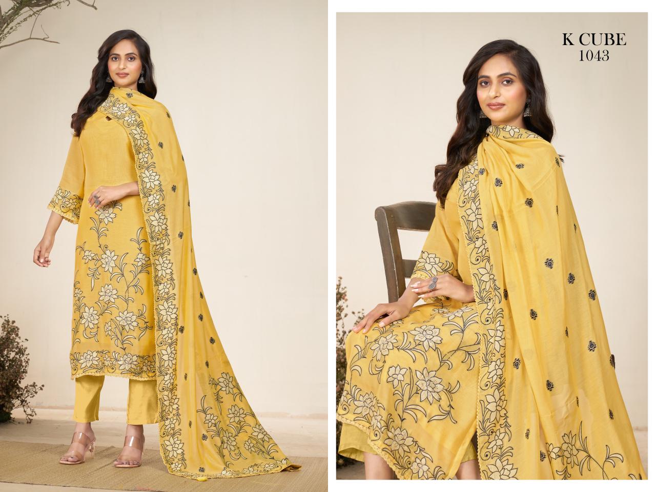 Avani K Cube Chanderi Pant Style Suits Supplier Ahmedabad