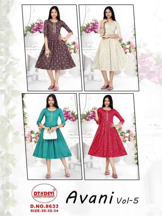 Avani Vol 5-8633 Dt Devi Rayon Girls Anarkali Kurti Manufacturer Gujarat