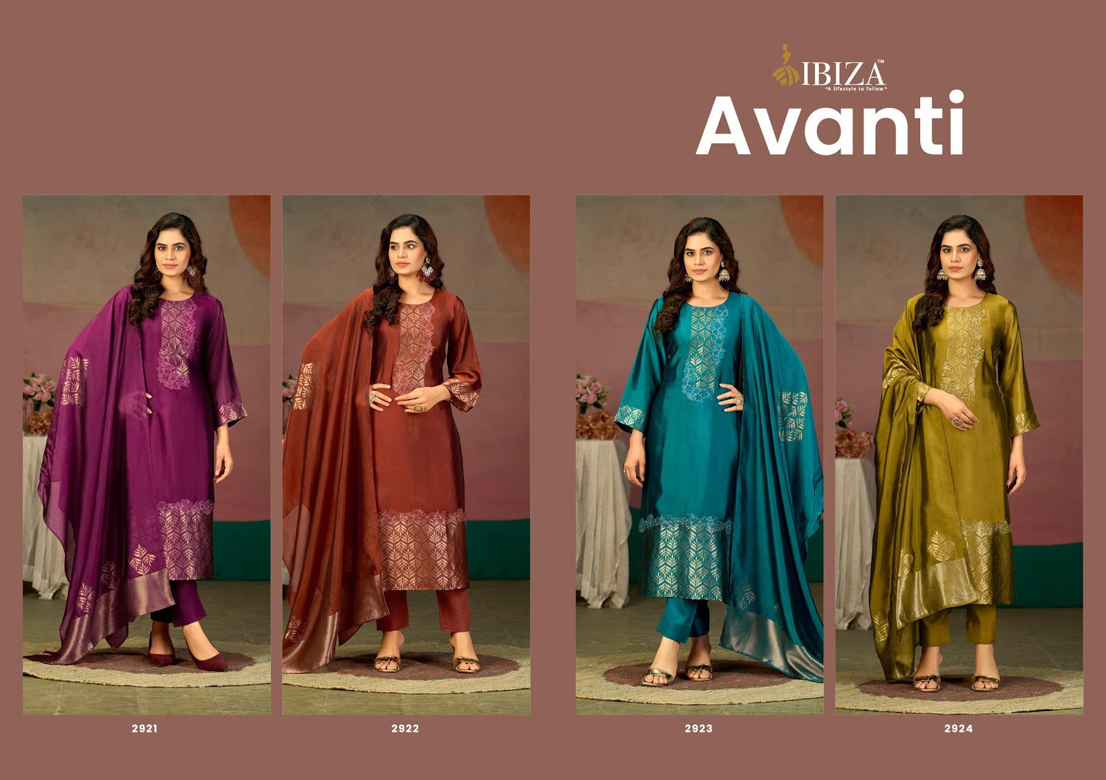 Avanti Ibiza Silk Jacquard Pant Style Suits Wholesale