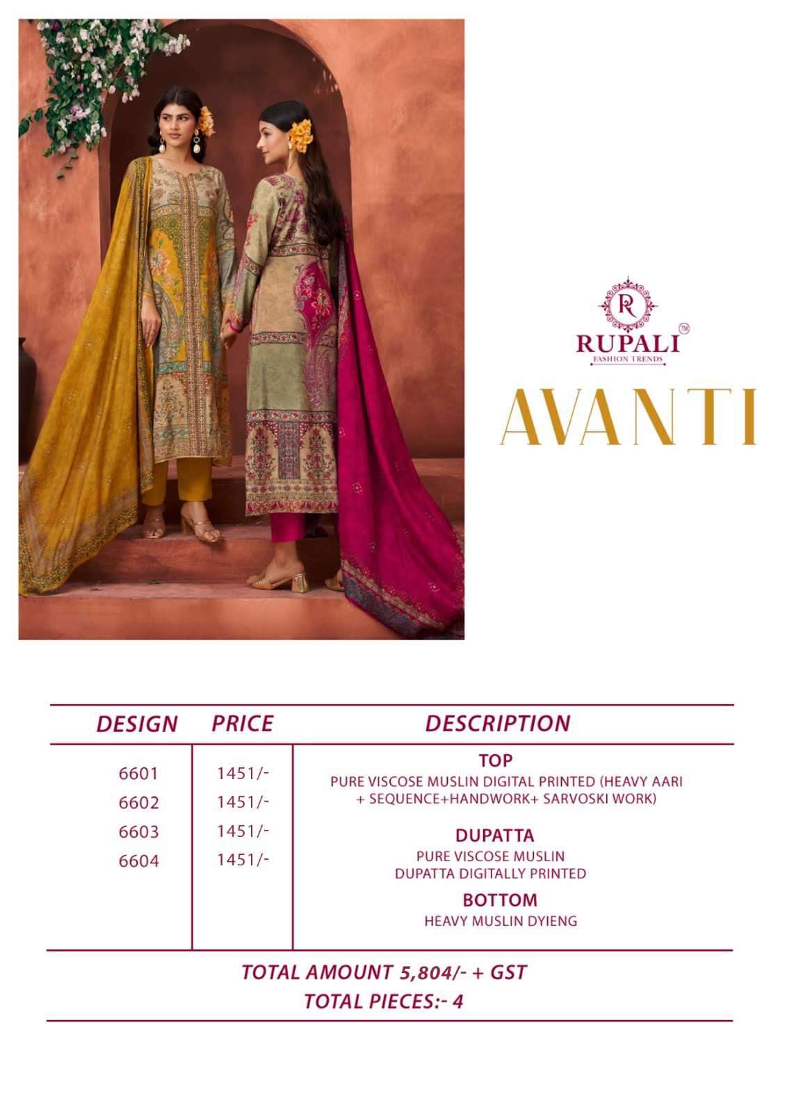 Avanti Rupali Viscose Pant Style Suits Wholesaler India