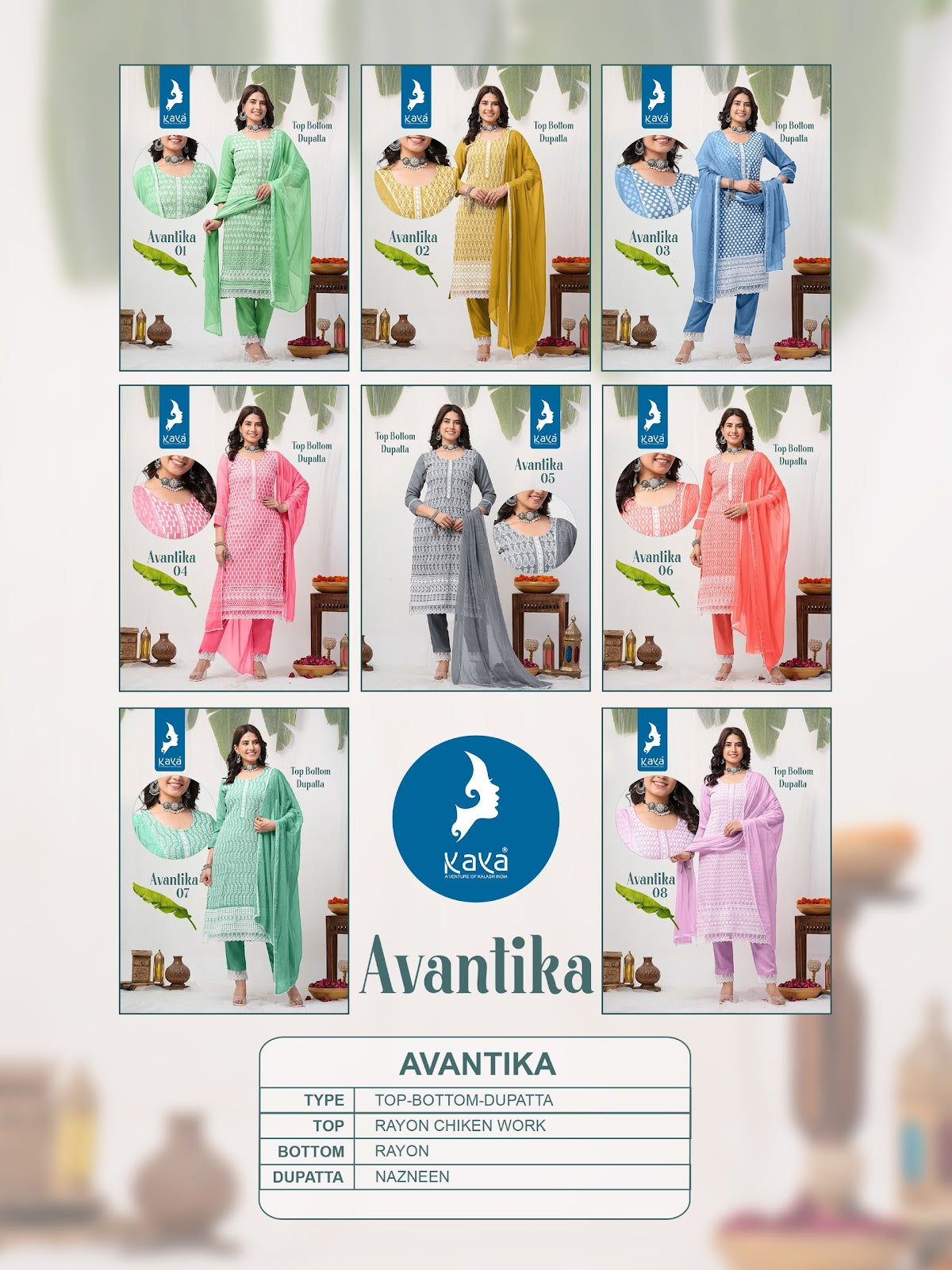 Avantika Kaya Reyon Readymade Pant Style Suits Wholesaler