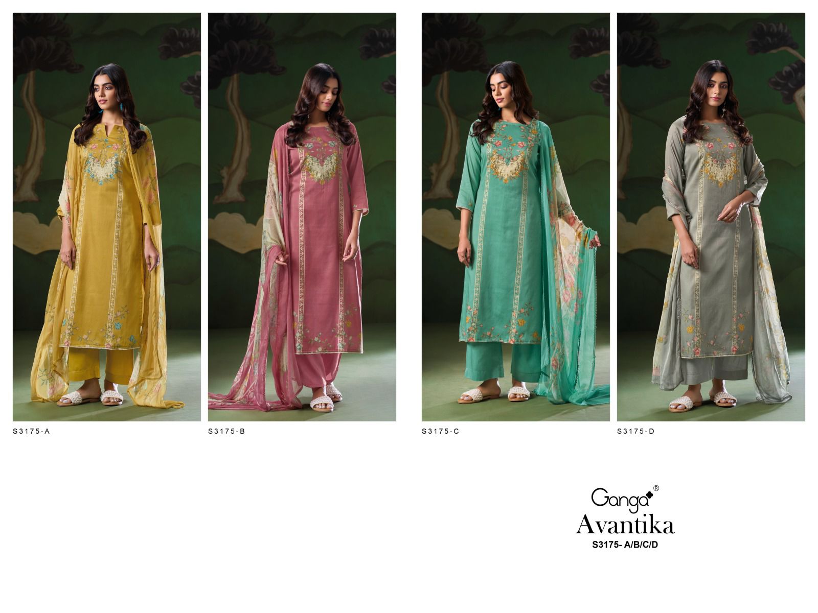 Avantika S3175 Ganga Cotton Satin Plazzo Style Suits Exporter India