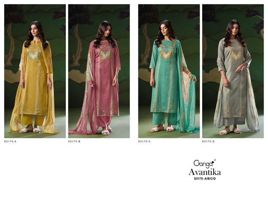 Avantika S3175 Ganga Cotton Satin Plazzo Style Suits Exporter India