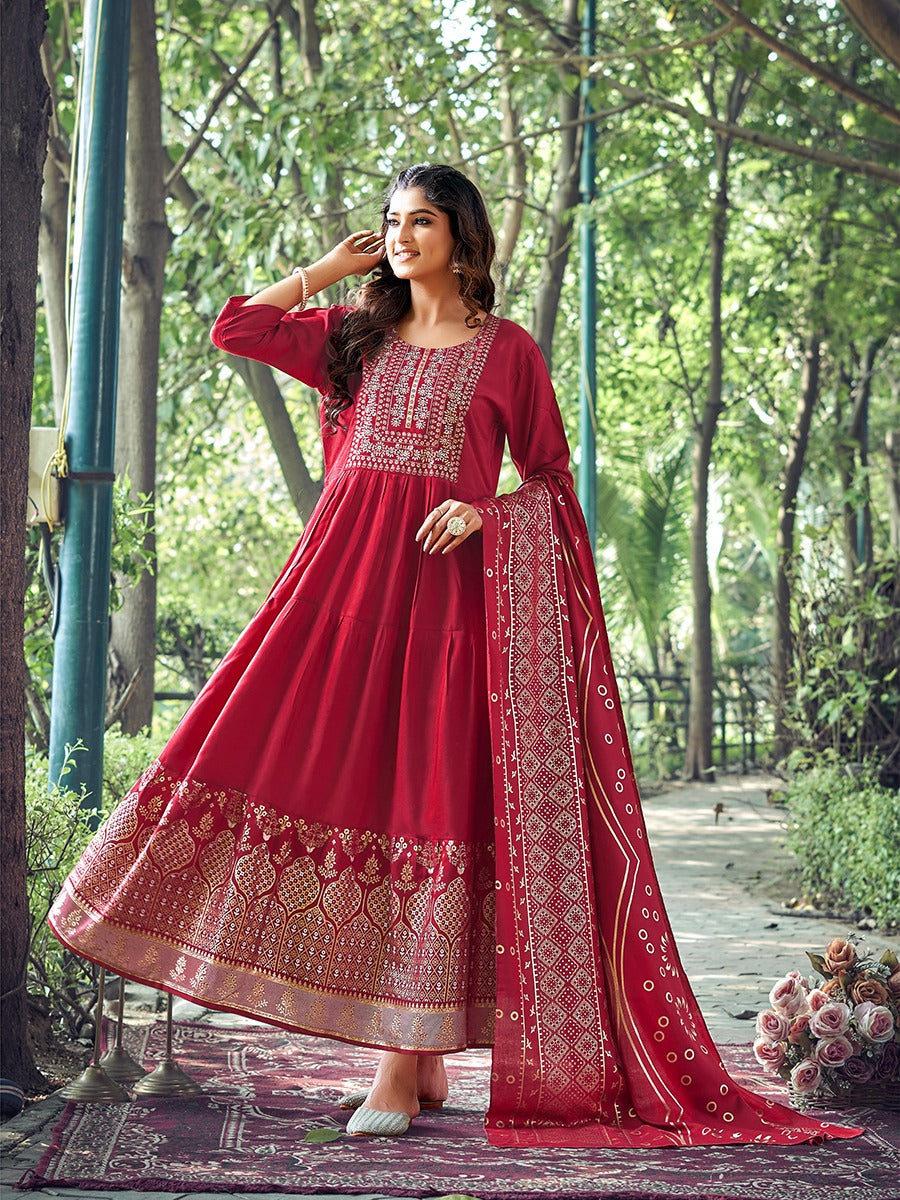 Avantika Vol 1 Kt Rayon Gown Dupatta Set Exporter India