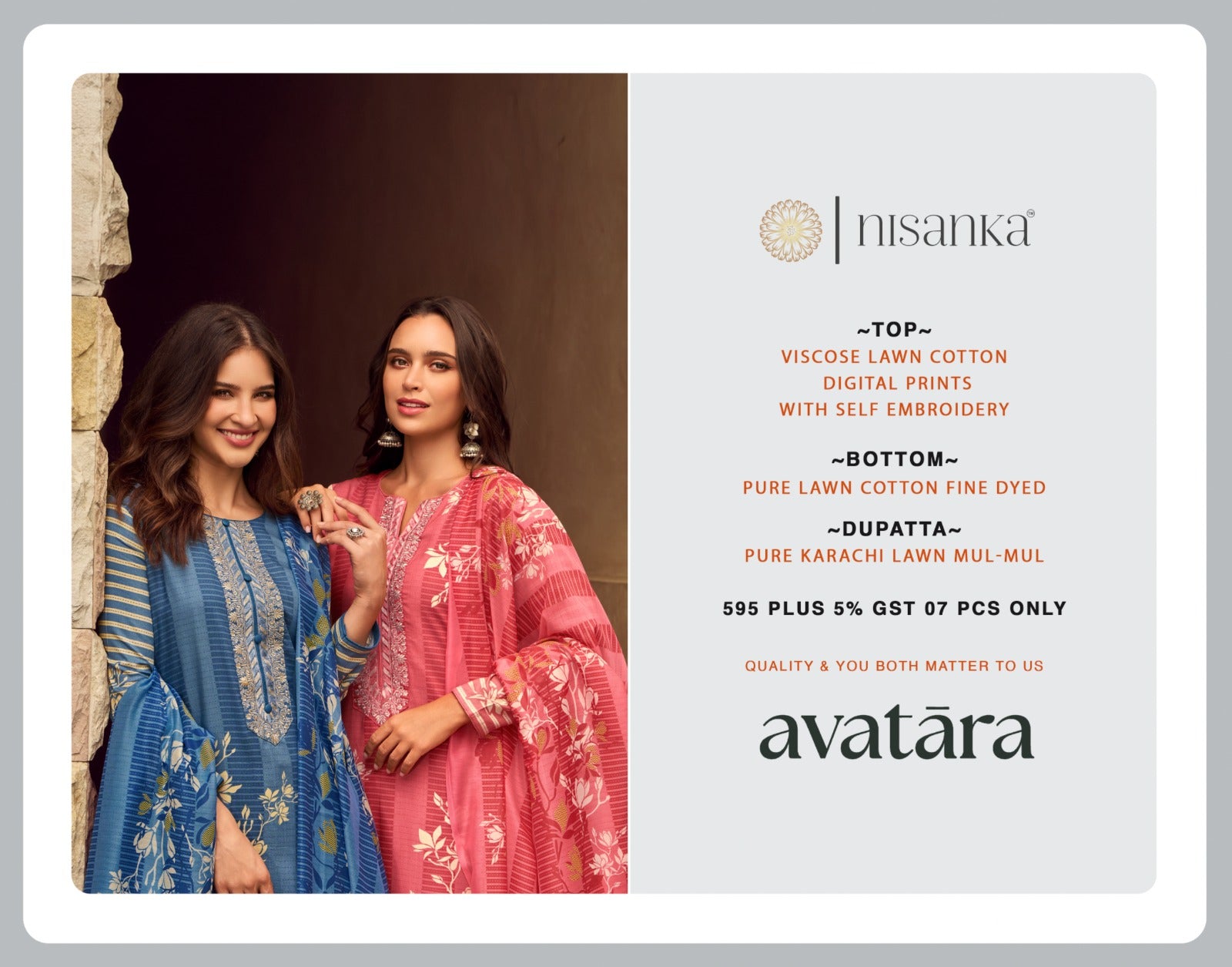 Avatara Nisanka Lawn Cotton Karachi Salwar Suits Exporter